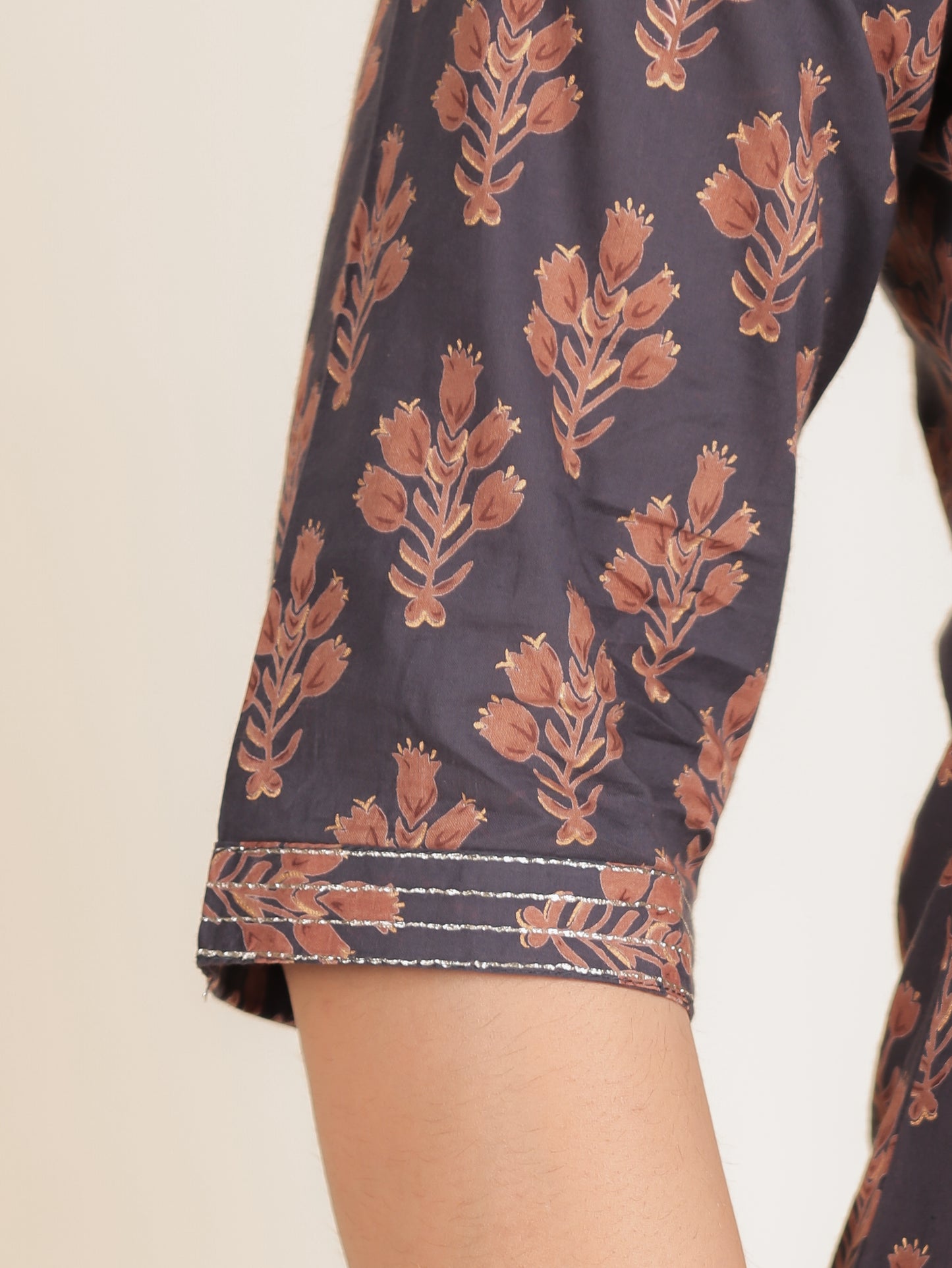 Soft Cotton Floral Straight Grey Kurta