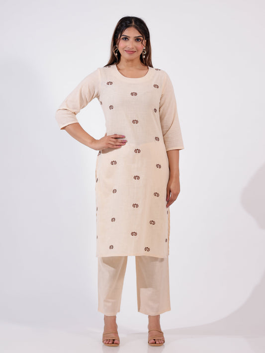 Natural Cotton Solid Straight Beige Kurta
