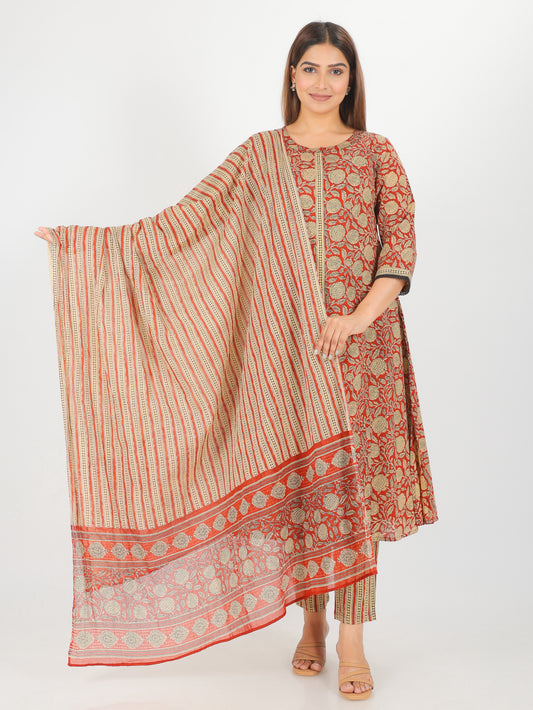 Soft Cotton Block A-line Maroon Kurta