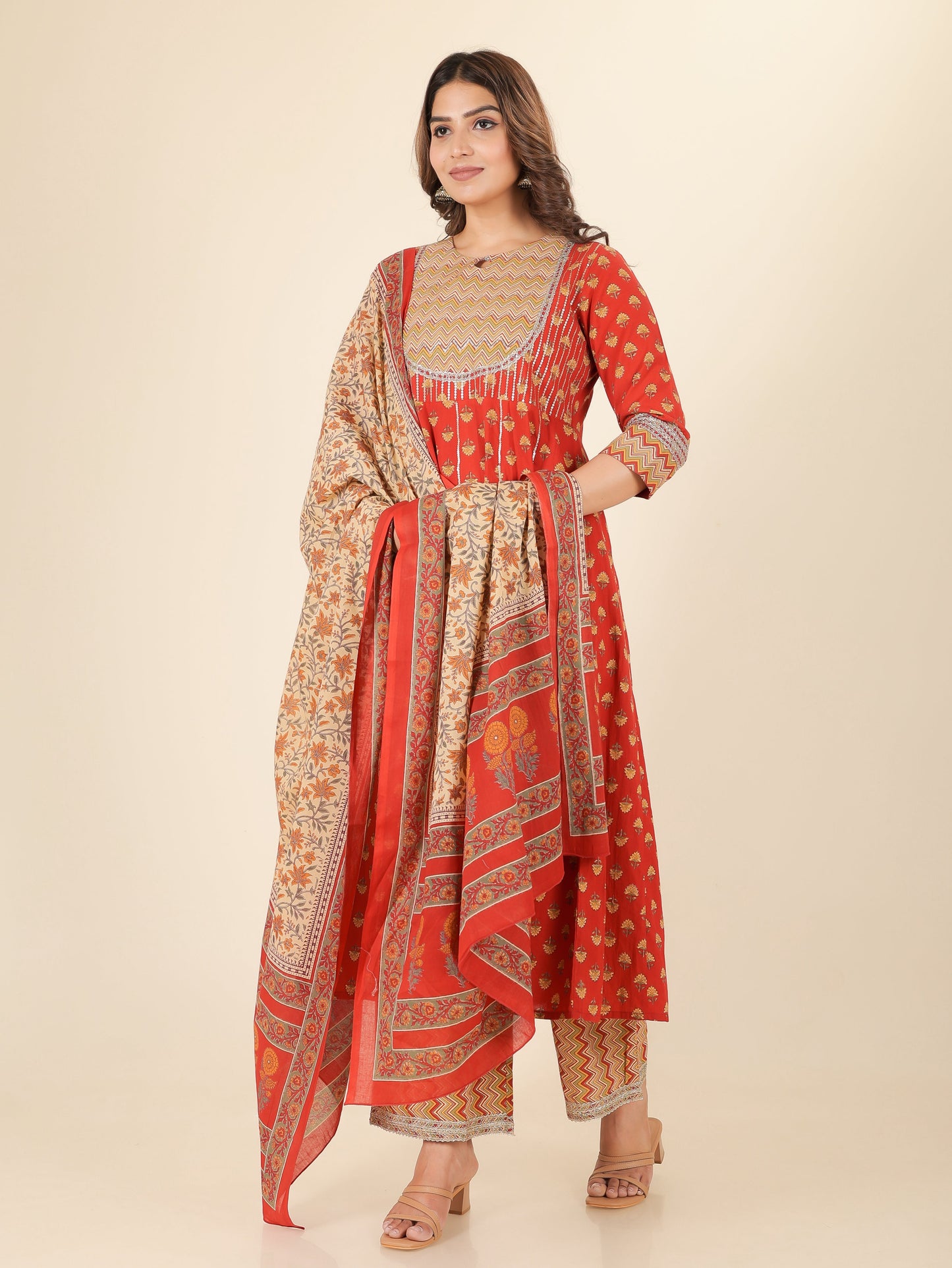 Embroidered Soft Cotton Floral Anarkali Yellow Kurta