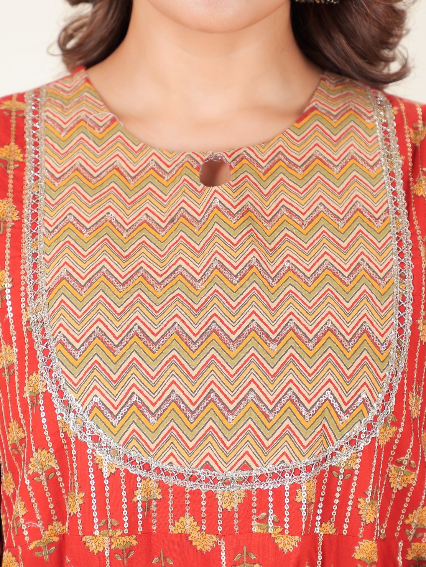 Soft Cotton Floral Anarkali Orange Kurta