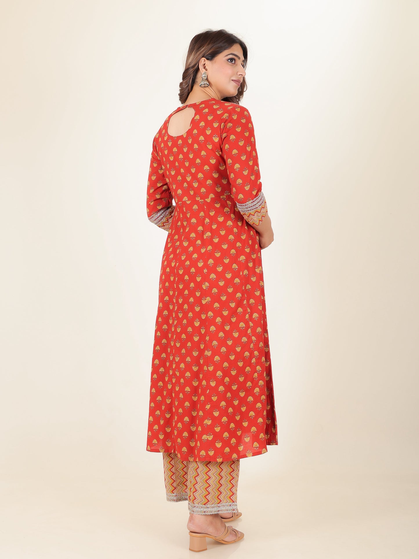 Embroidered Soft Cotton Floral Anarkali Yellow Kurta