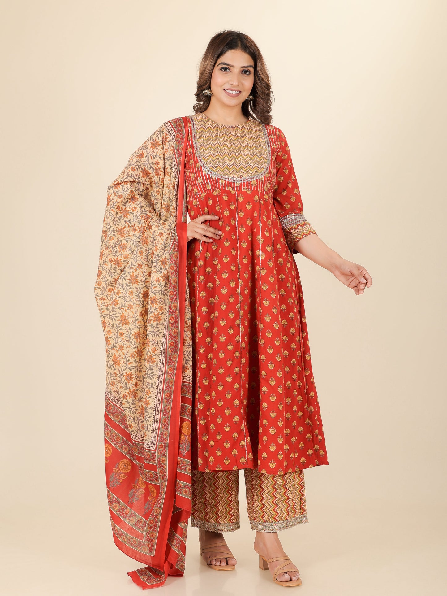 Embroidered Soft Cotton Floral Anarkali Yellow Kurta