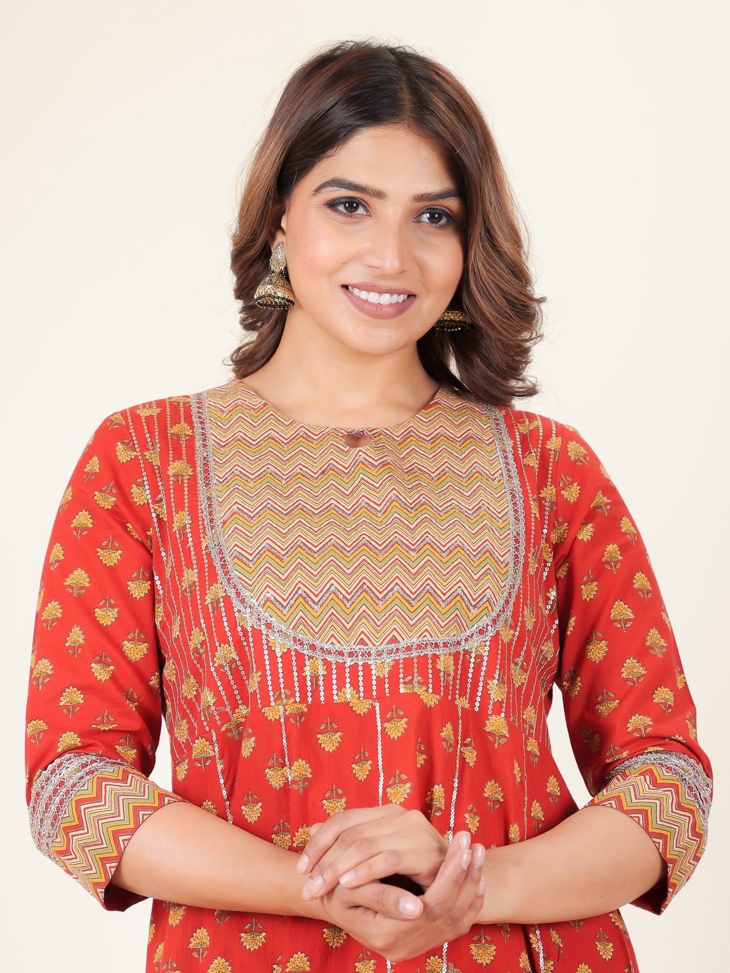 Embroidered Soft Cotton Floral Anarkali Yellow Kurta
