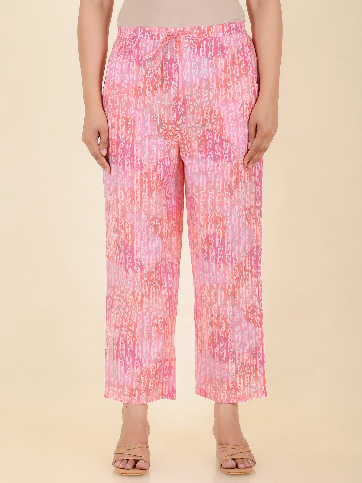 Soft Cotton Striped Pink Straight Trousers