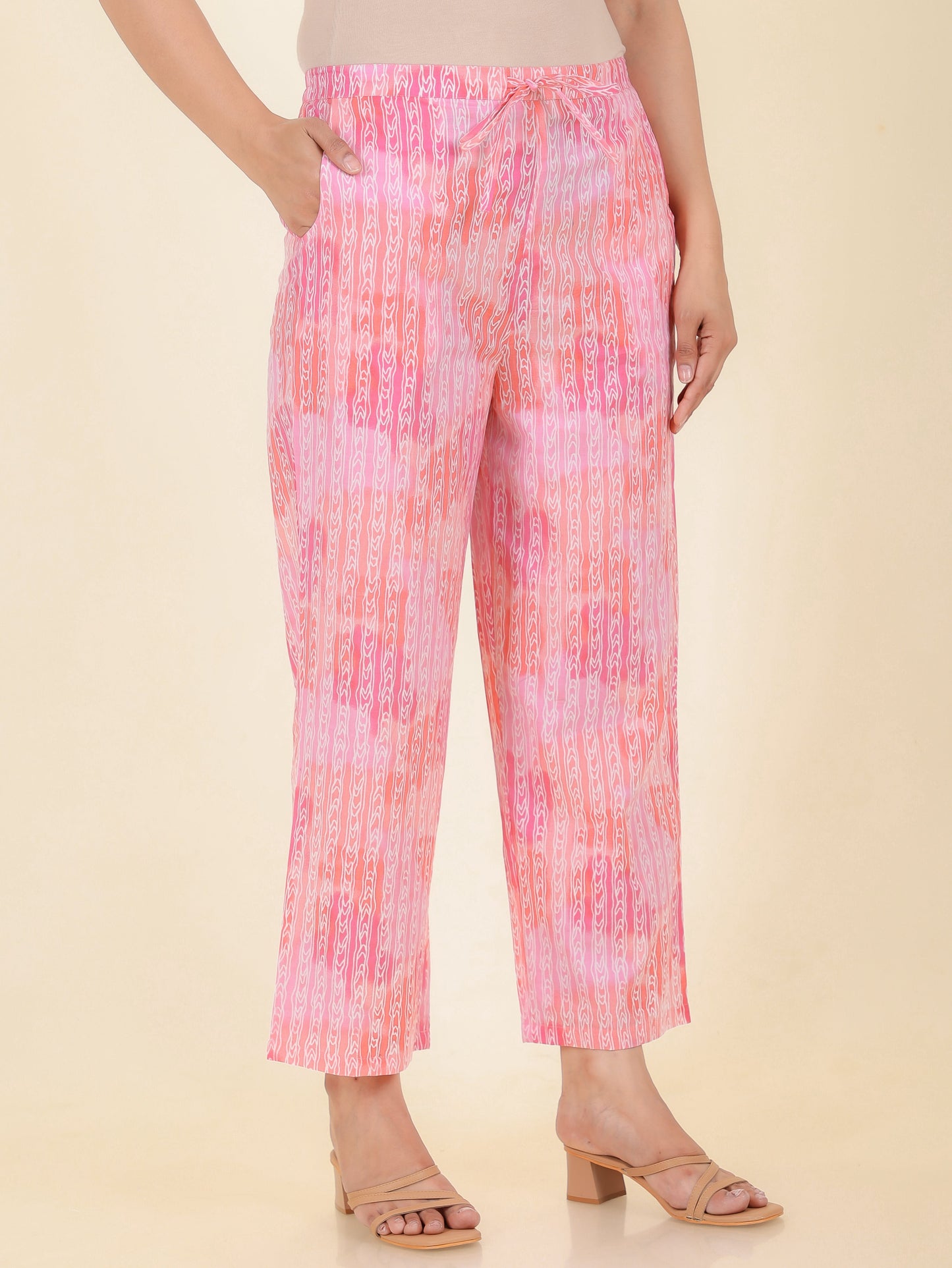 Soft Cotton Striped Pink Straight Trousers