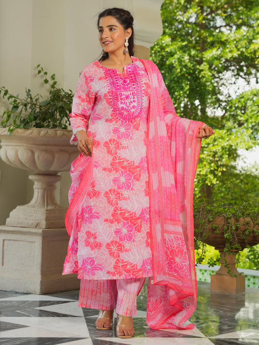 Cotton Voile Striped Pink Dupatta
