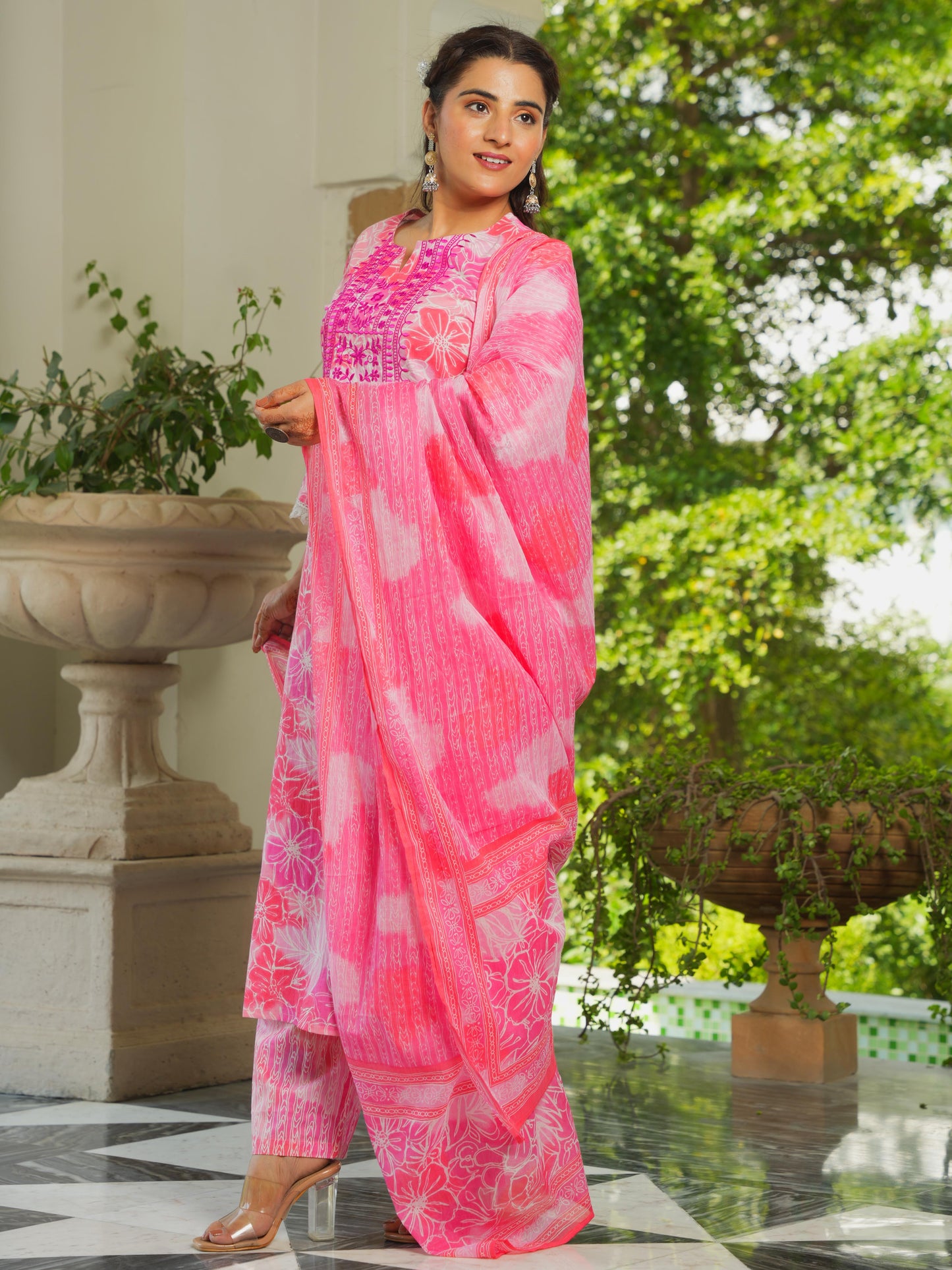 Cotton Voile Striped Pink Dupatta