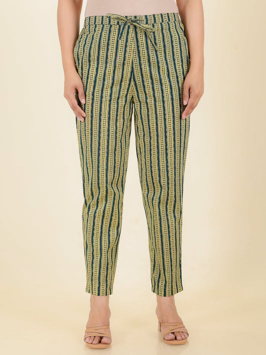 Soft Cotton Striped Blue Tapered Trousers