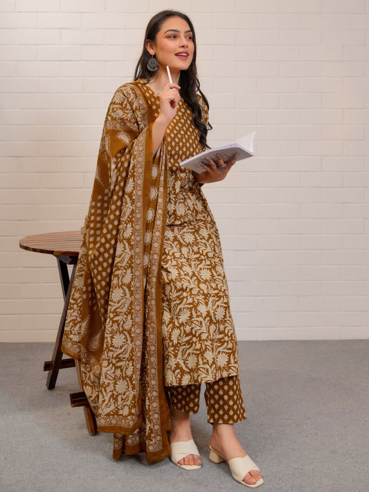 Cotton Voile Block Print Rust Orange Dupatta