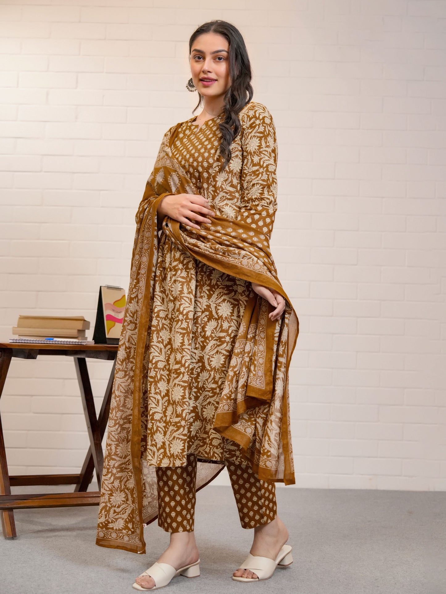 Cotton Voile Block Print Rust Orange Dupatta