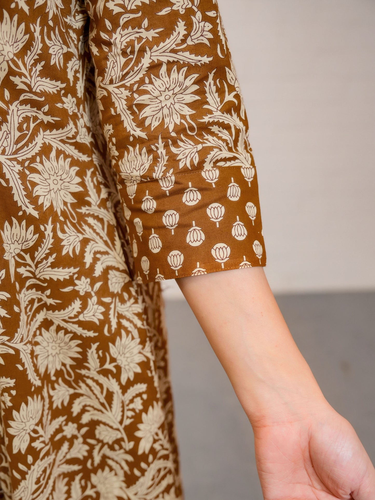 Soft Cotton Floral Panelled Rust Orange Kurta