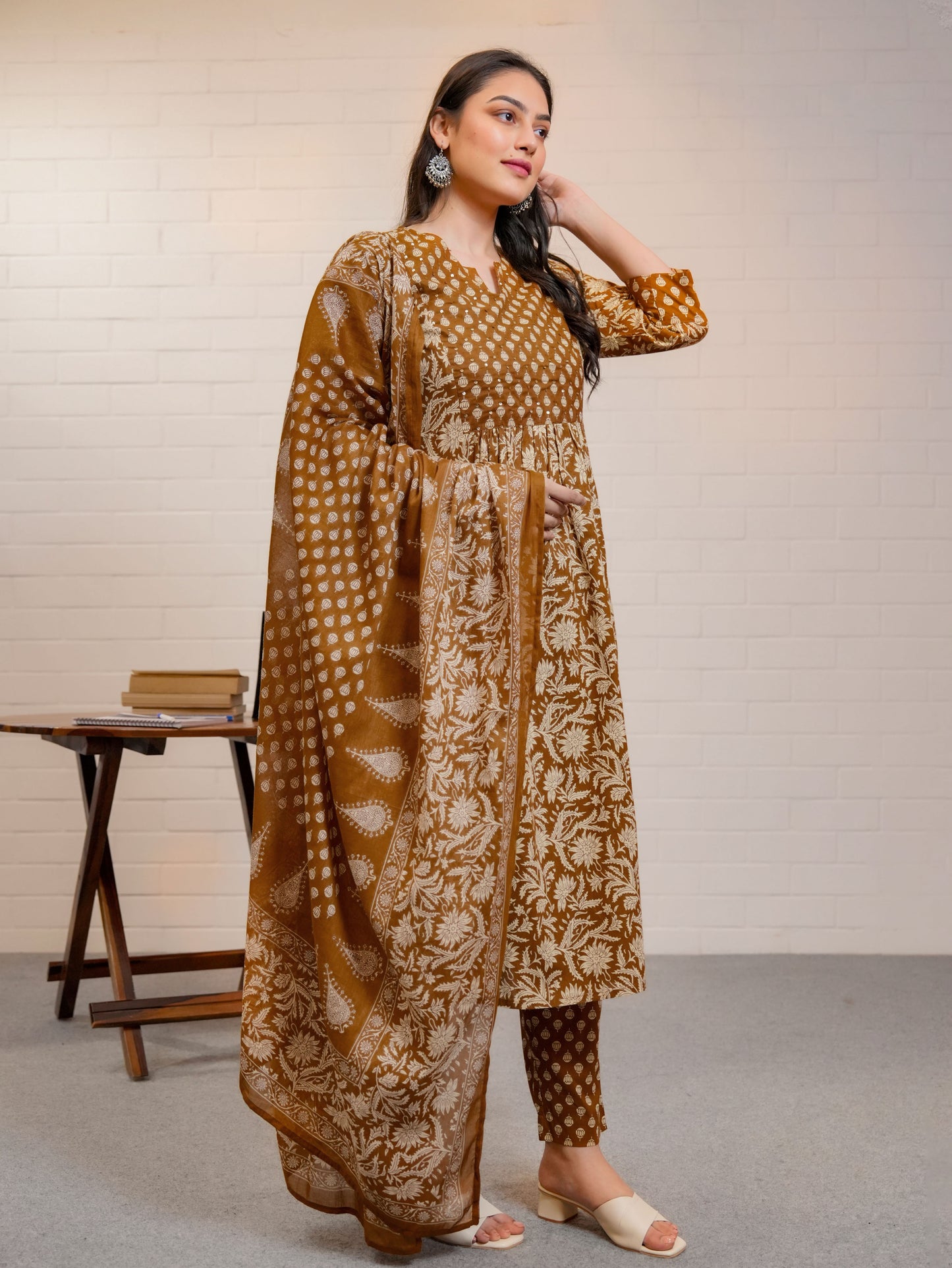 Cotton Voile Block Print Rust Orange Dupatta