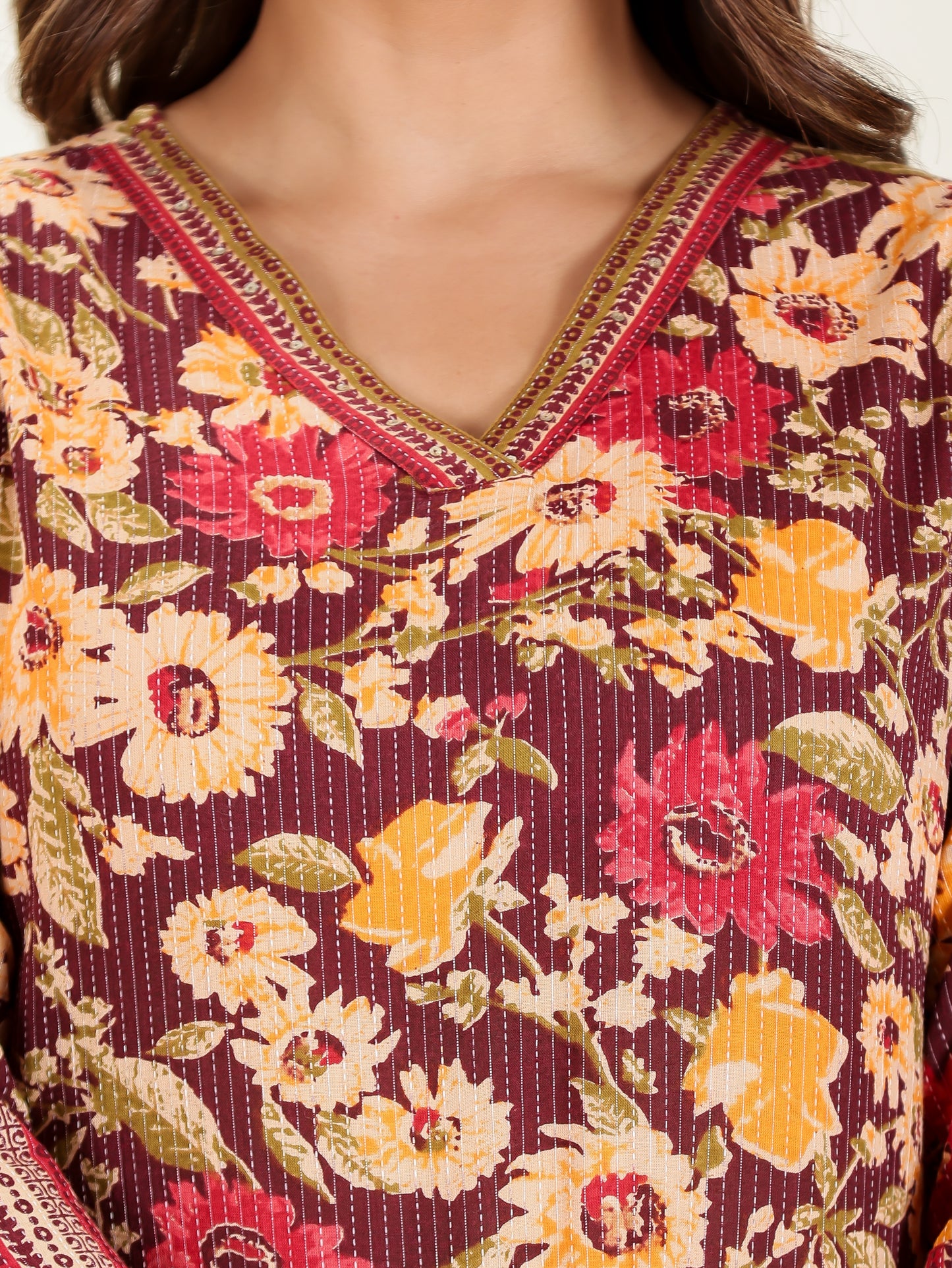 Kantha Cotton Floral Kurta