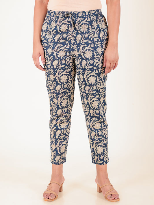 Soft Cotton Ajrakh Blue Tapered Trousers