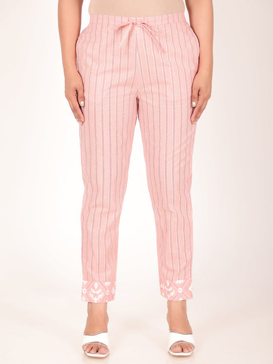 Soft Cotton Striped Orange Tapered Trousers
