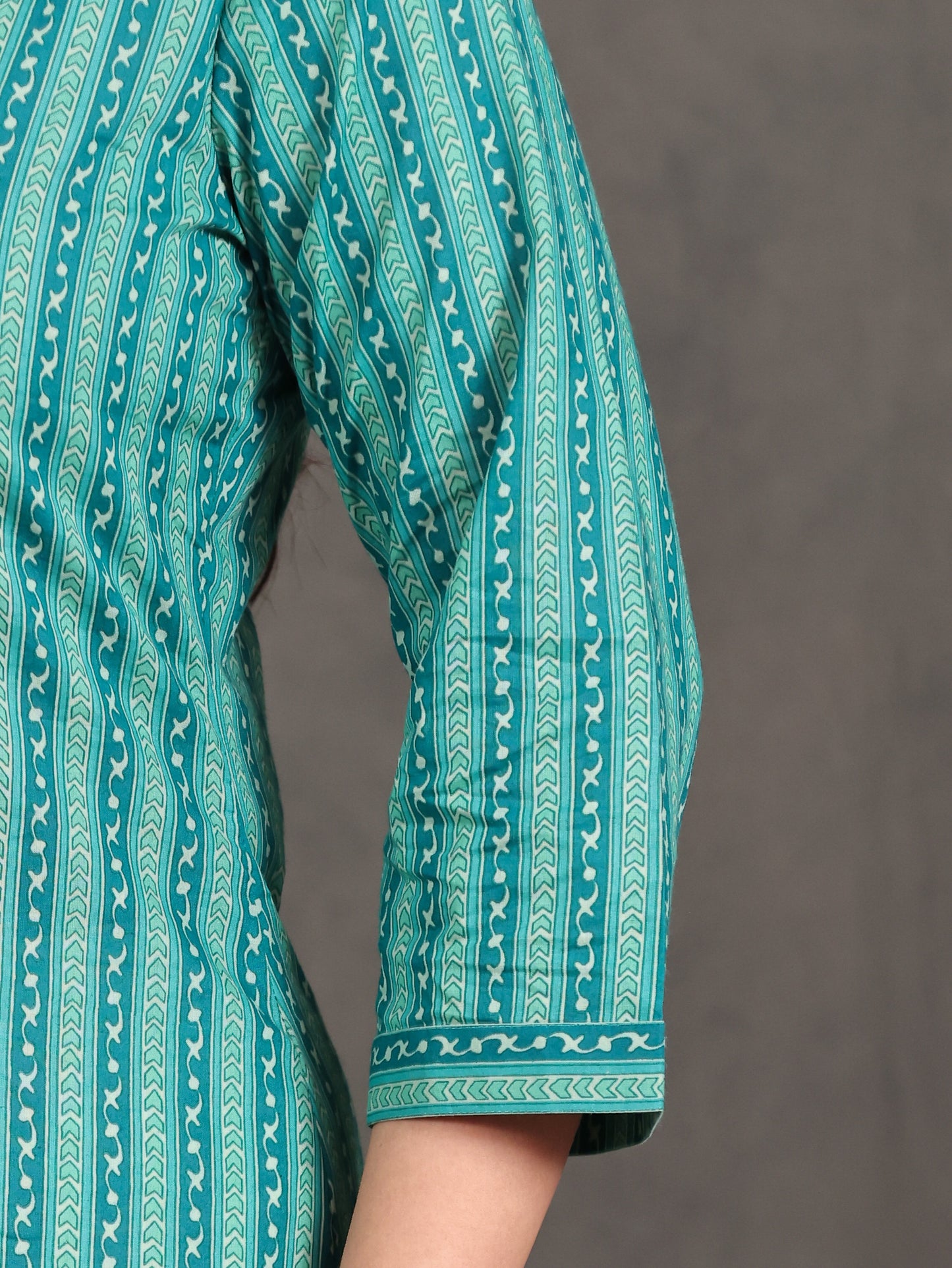 Embroidered Soft Cotton Striped Straight Green Kurta