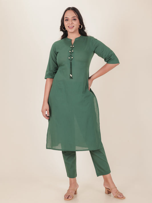 Soft Cotton Solid Straight Green Kurta