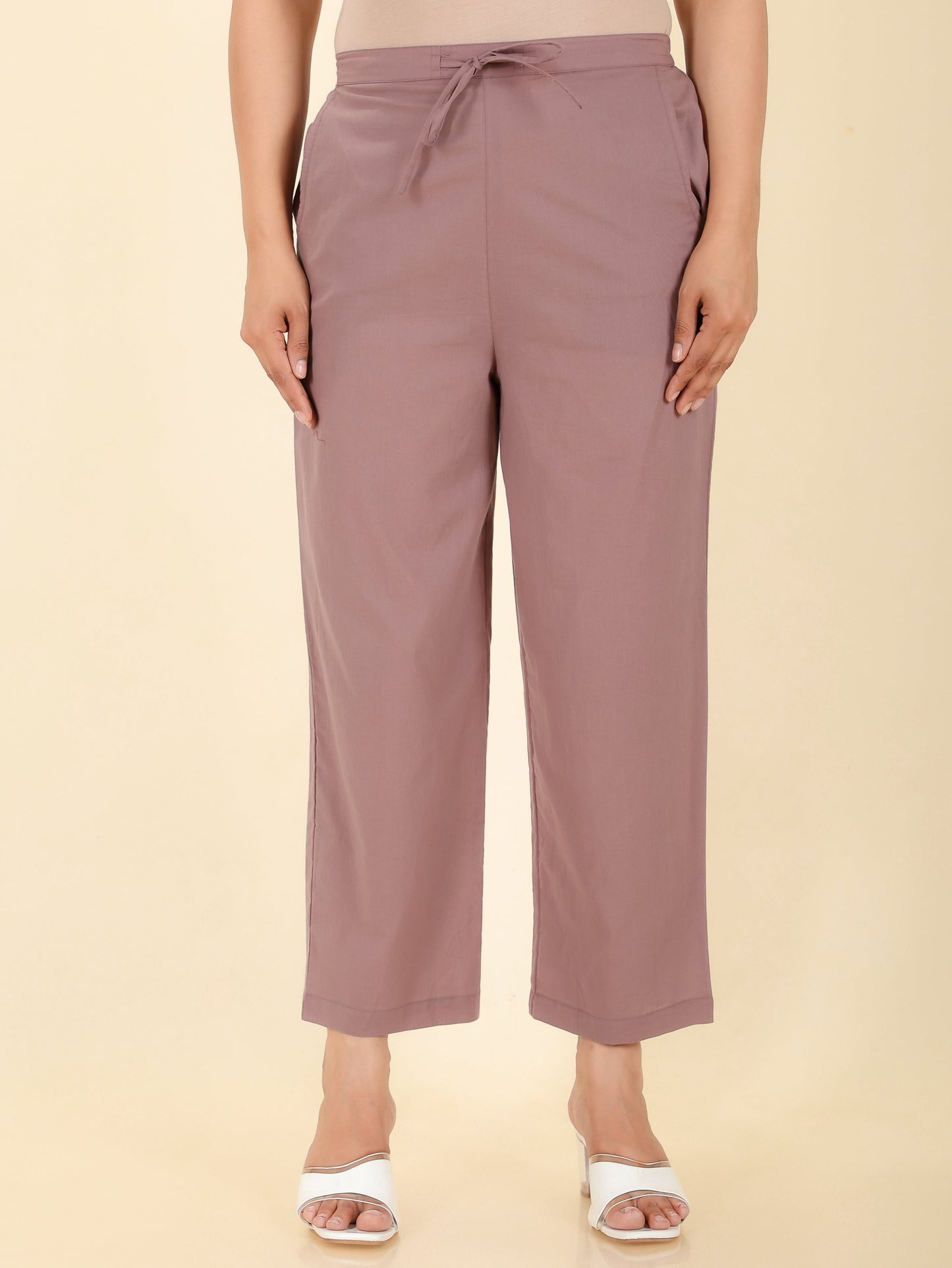 Soft Cotton Solid Purple Straight Trousers
