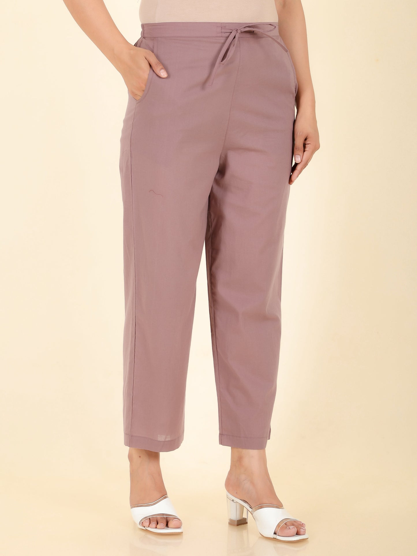 Soft Cotton Solid Purple Straight Trousers