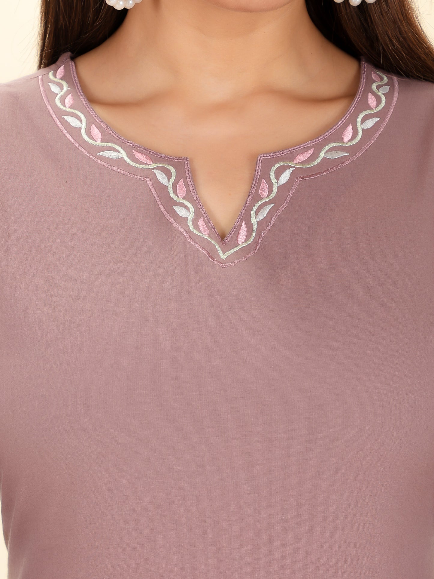 Embroidered Soft Cotton Solid Straight Purple Kurta
