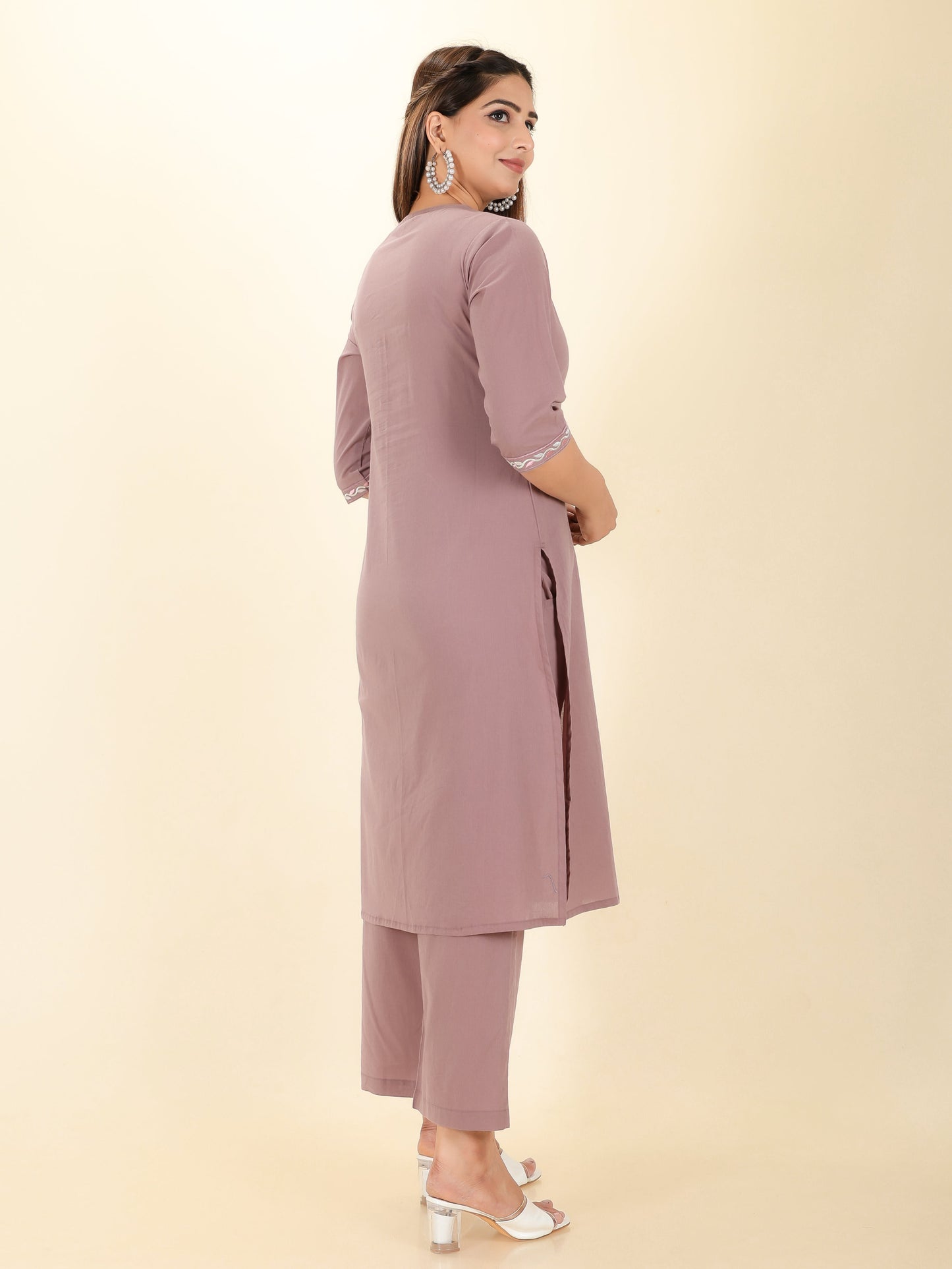 Embroidered Soft Cotton Solid Straight Purple Kurta