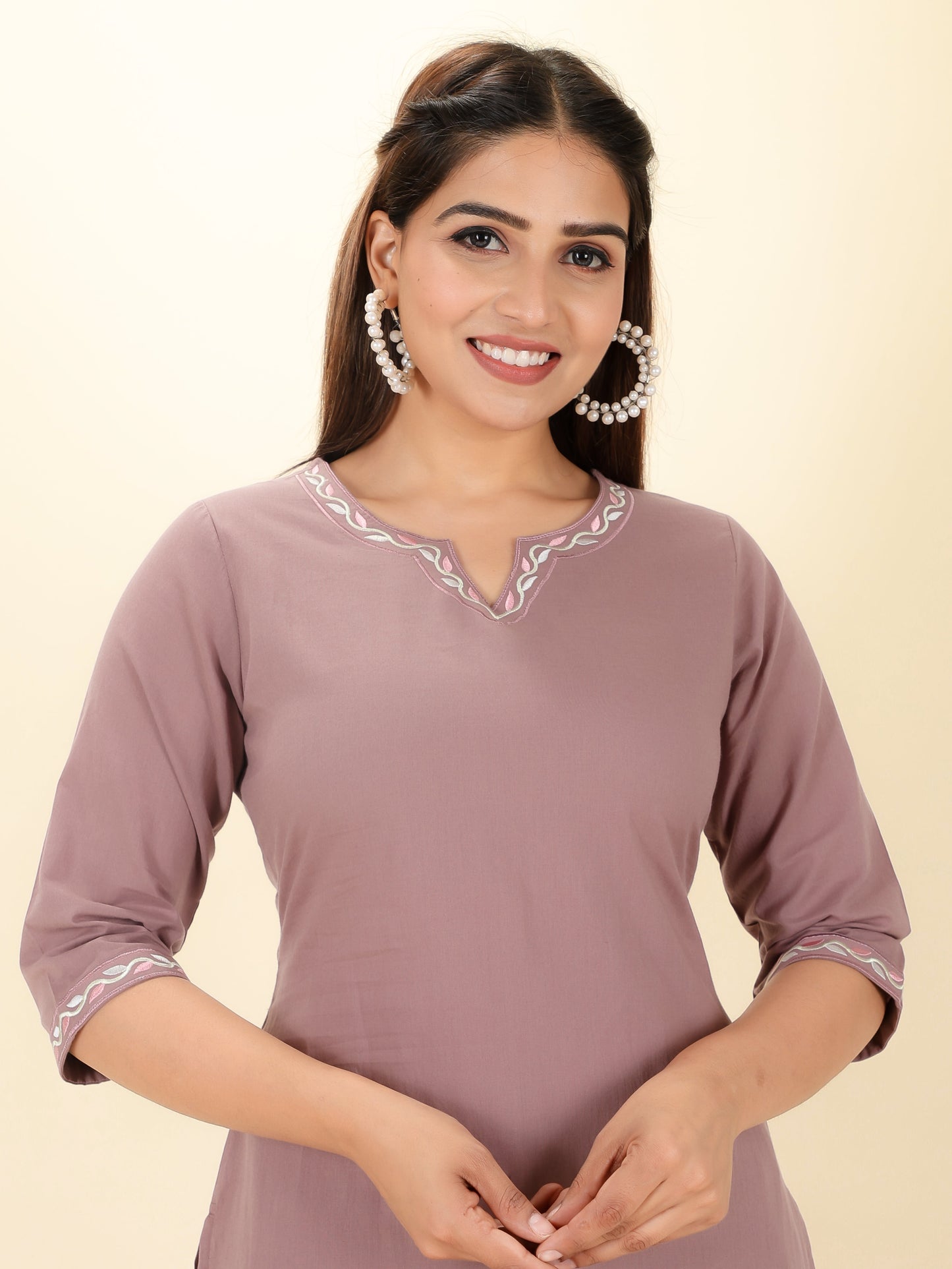 Embroidered Soft Cotton Solid Straight Purple Kurta