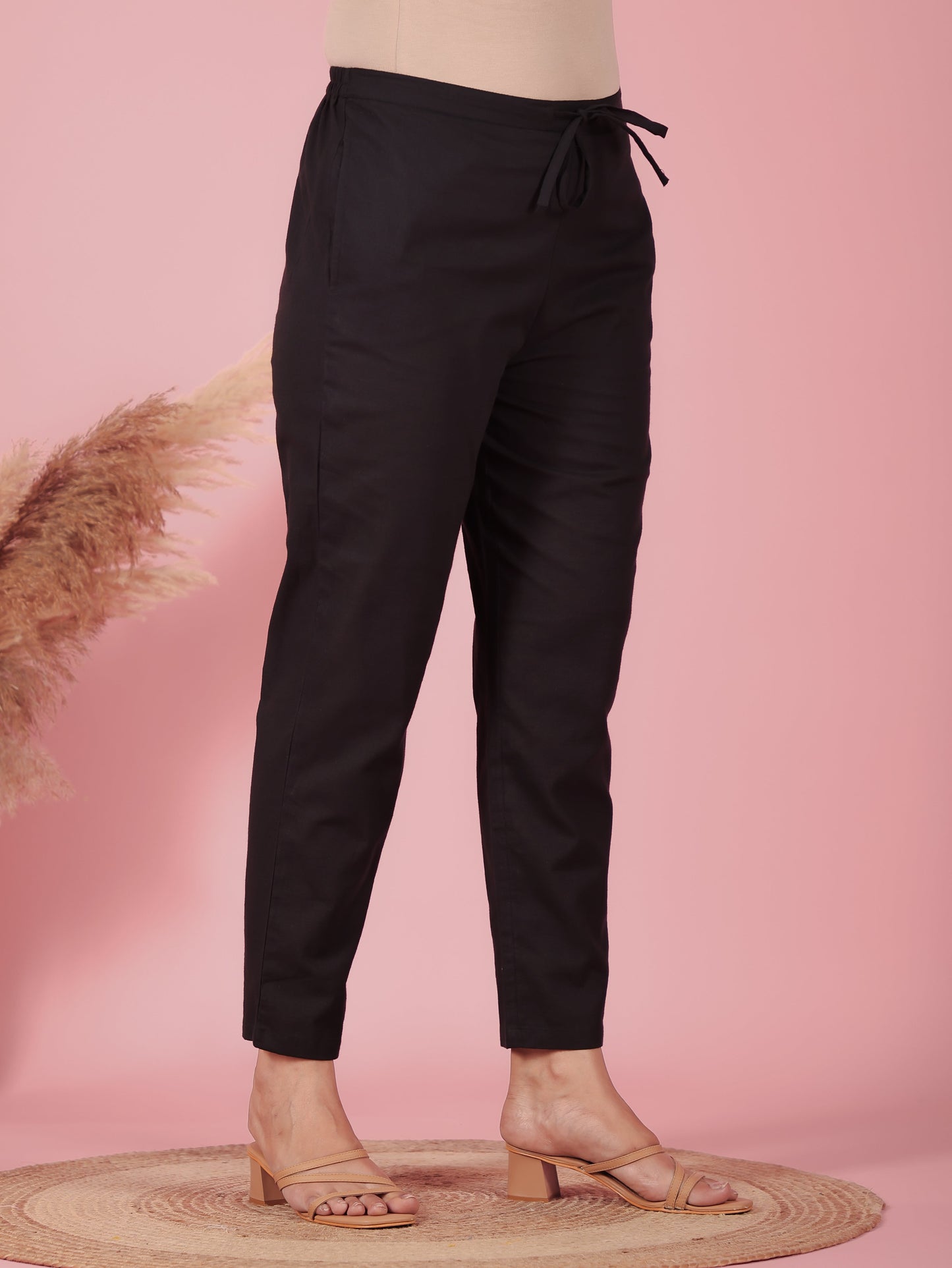 Natural Cotton Solid Straight Black Kurta