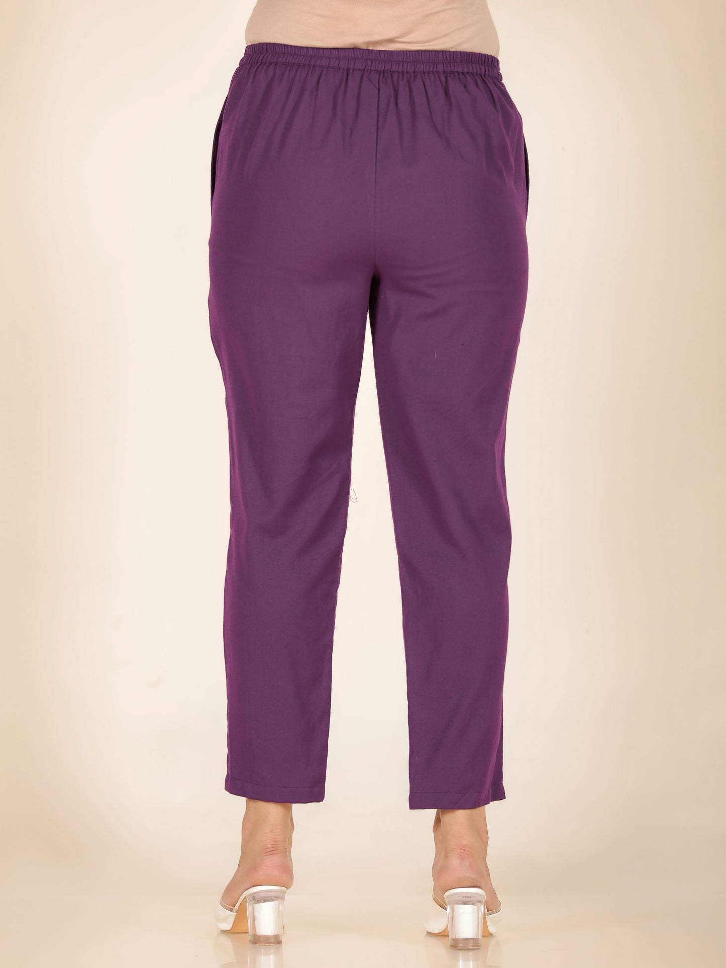 Linen Cotton Solid Purple Trousers  Tapered Trousers