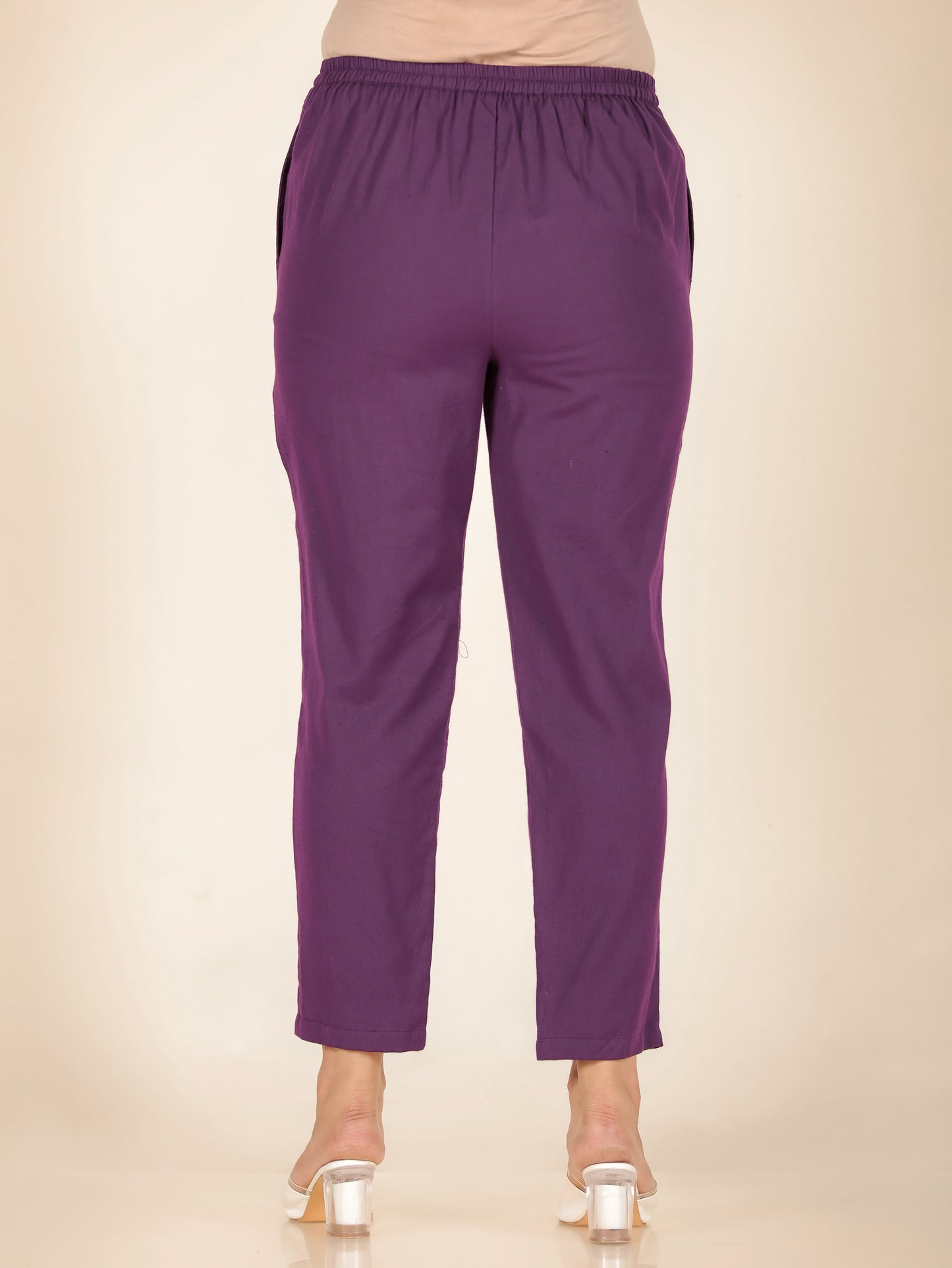 Linen Cotton Solid Purple Trousers  Tapered Trousers