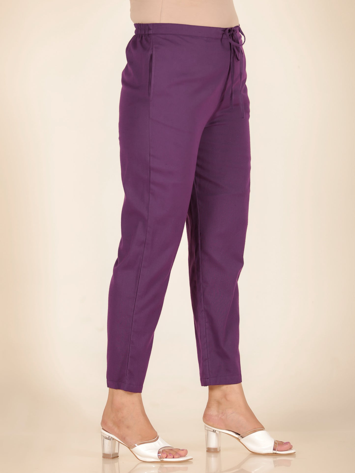 Embroidered Linen Cotton Solid Straight Purple Kurta