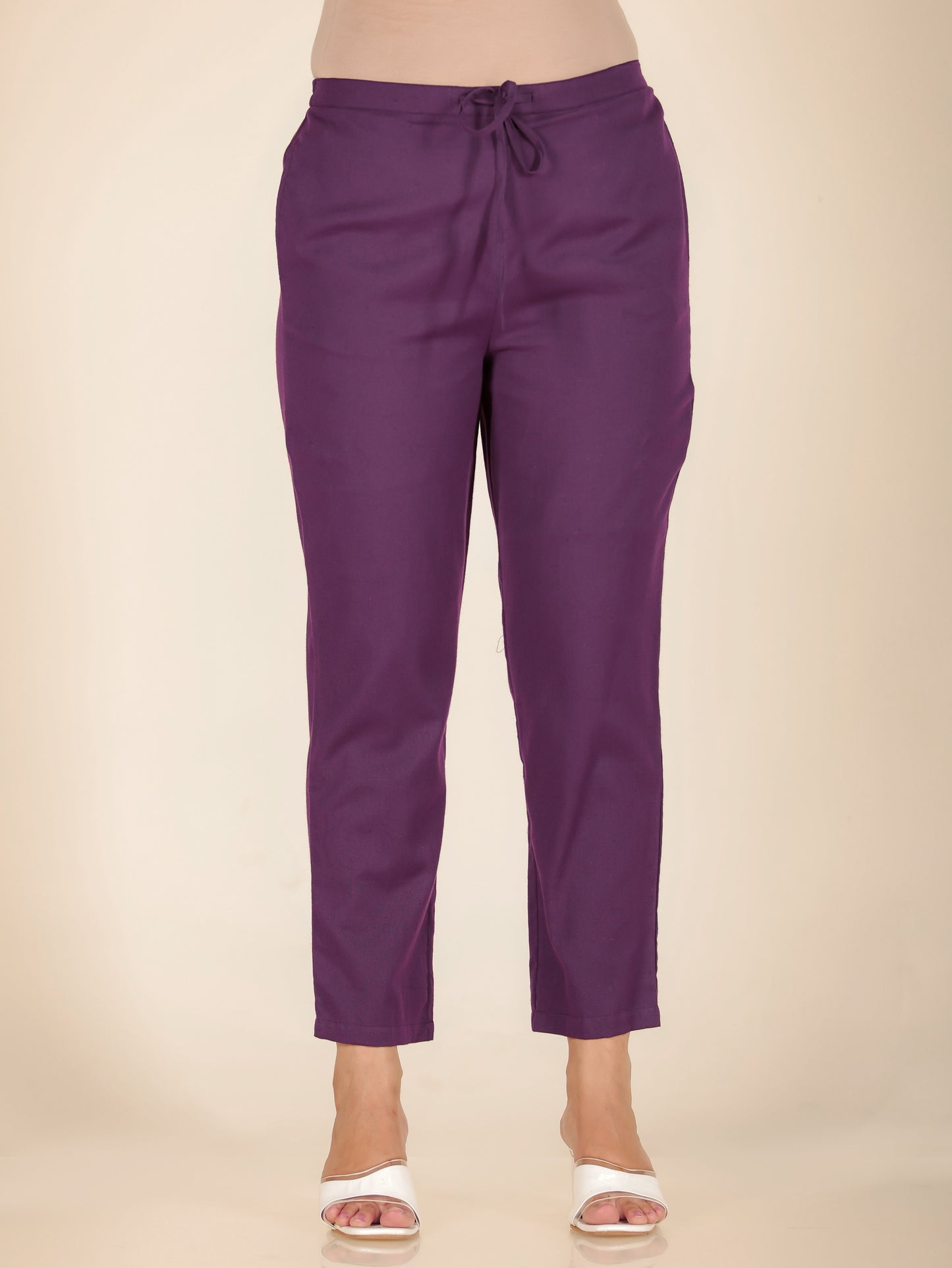 Embroidered Linen Cotton Solid Straight Purple Kurta