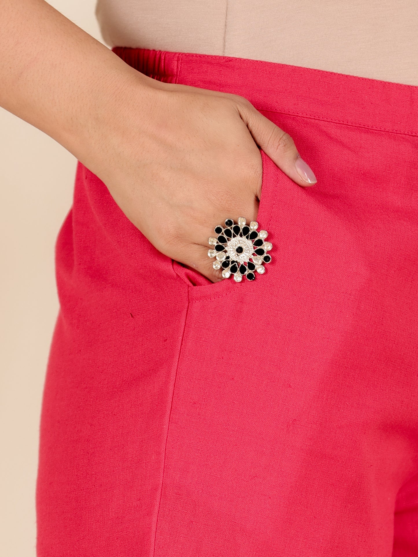 Linen Cotton Solid Straight Red Kurta