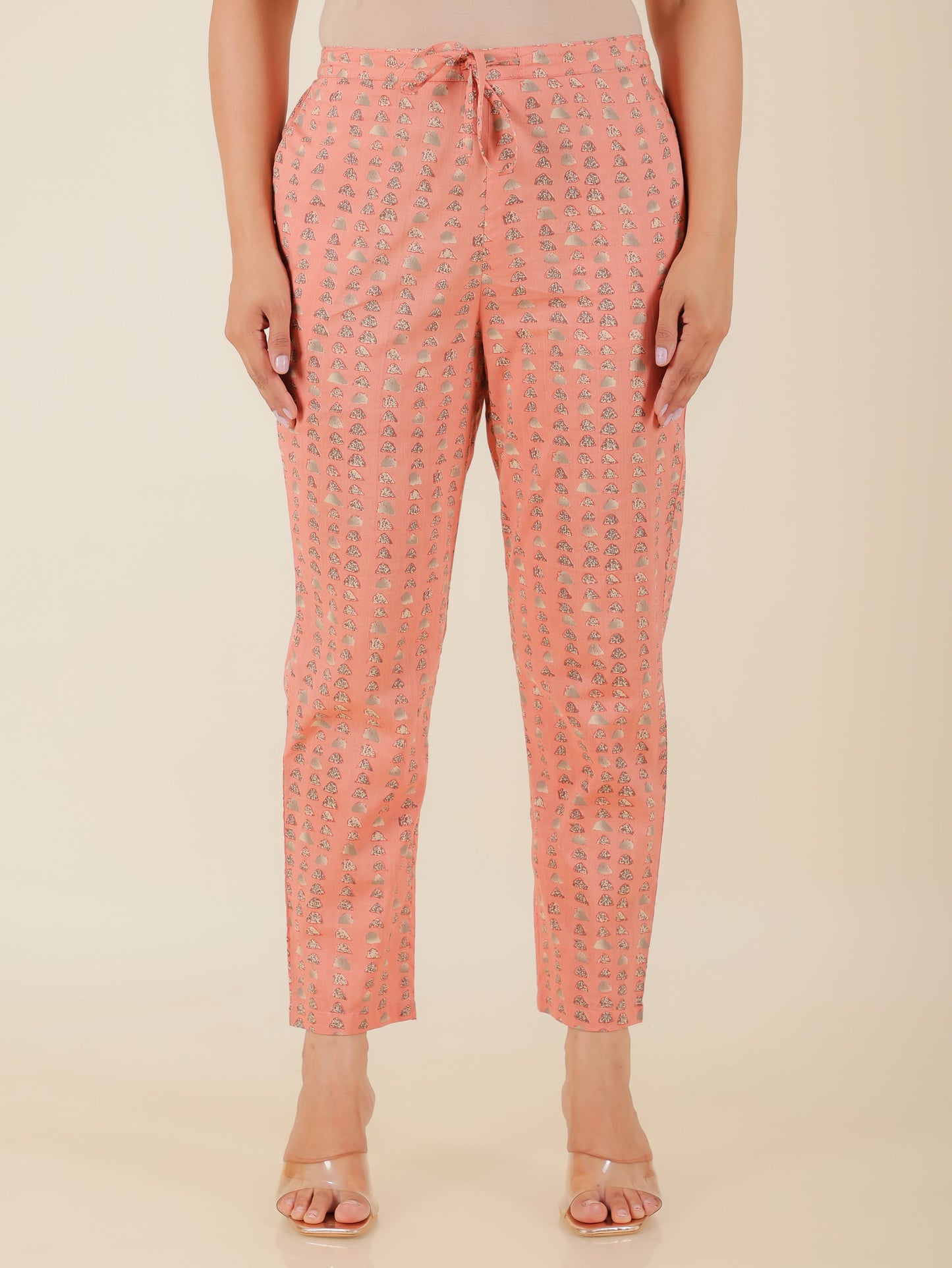 Soft Cotton Abstract Peach Tapered Trousers