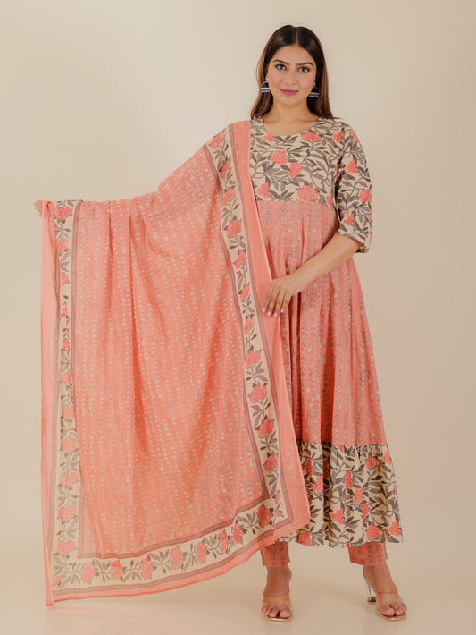 Soft Cotton Abstract Peach Dupatta