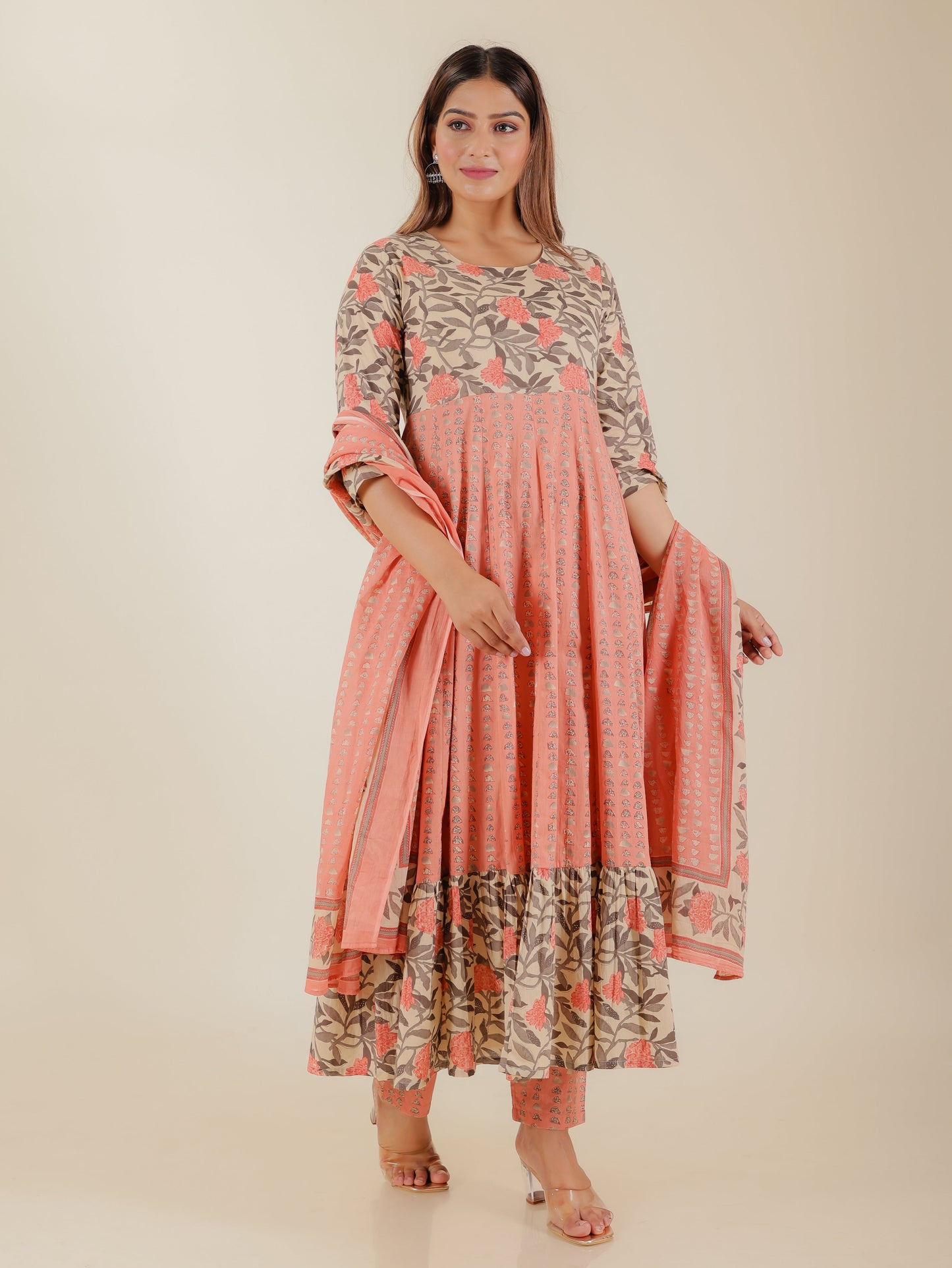 Soft Cotton Abstract Peach Dupatta