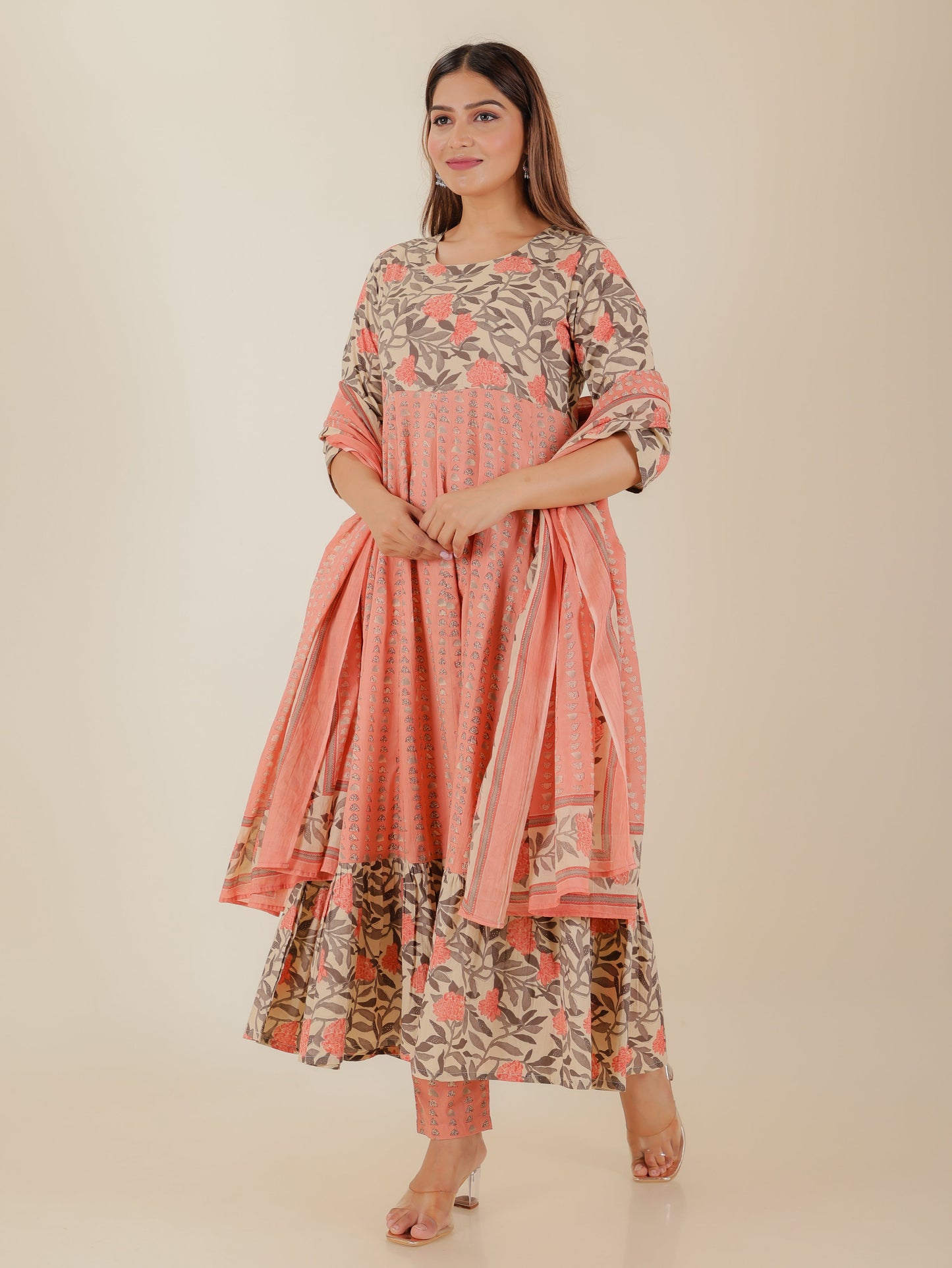 Soft Cotton Abstract Peach Dupatta