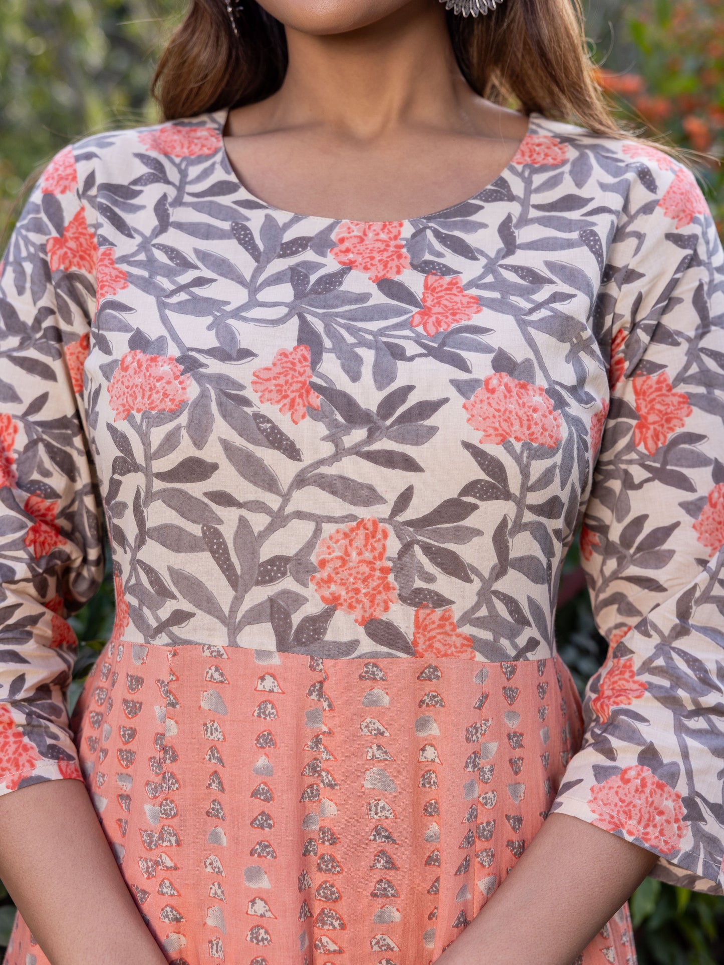 Soft Cotton Floral Anarkali Peach Kurta