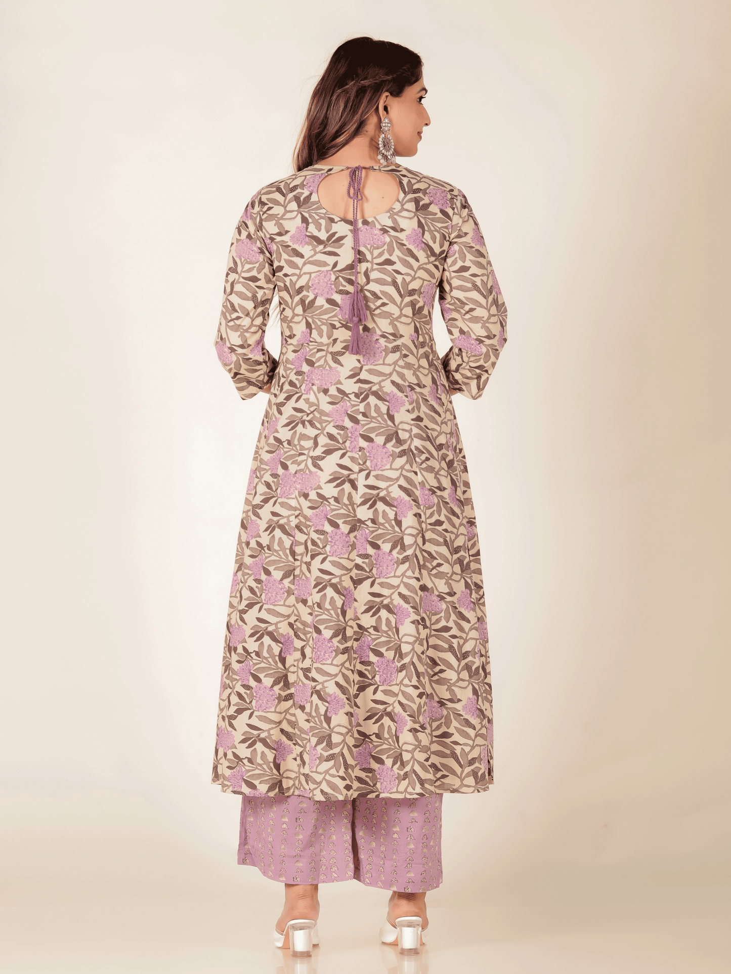 Embroidered Soft Cotton Floral Anarkali Purple Kurta