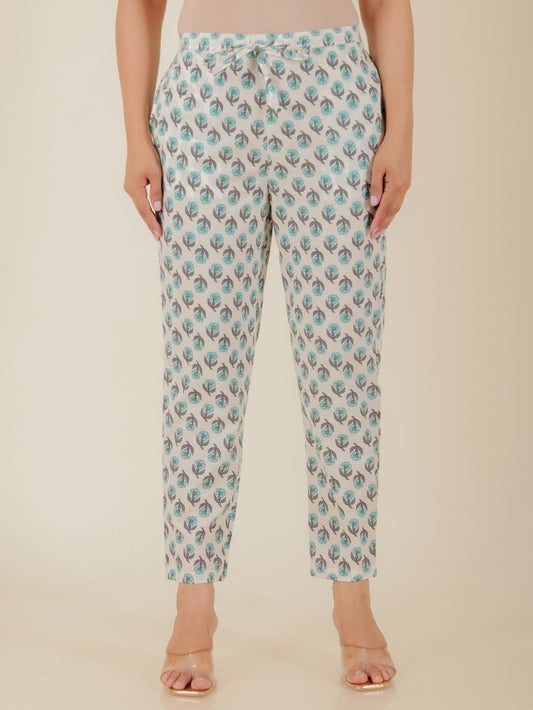 Soft Cotton Floral Blue Tapered Trousers