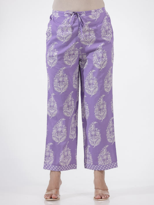 Soft Cotton Floral Purple Straight Trousers