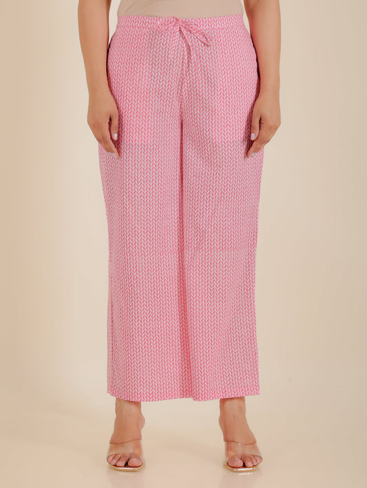 Soft Cotton Geometric Pink Palazzo