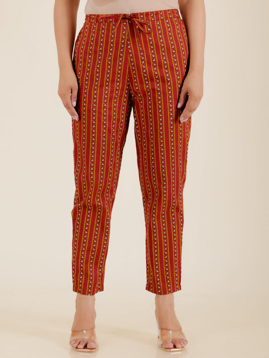 Soft Cotton Striped Brown Tapered Trousers