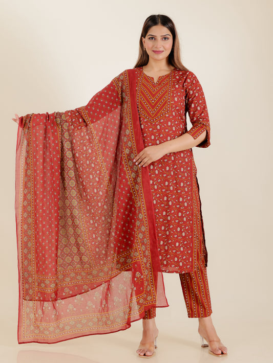 Soft Cotton Floral Straight Brown Kurta
