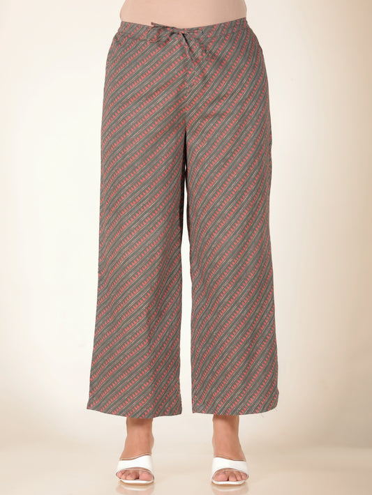 Soft Cotton Striped Grey Palazzo