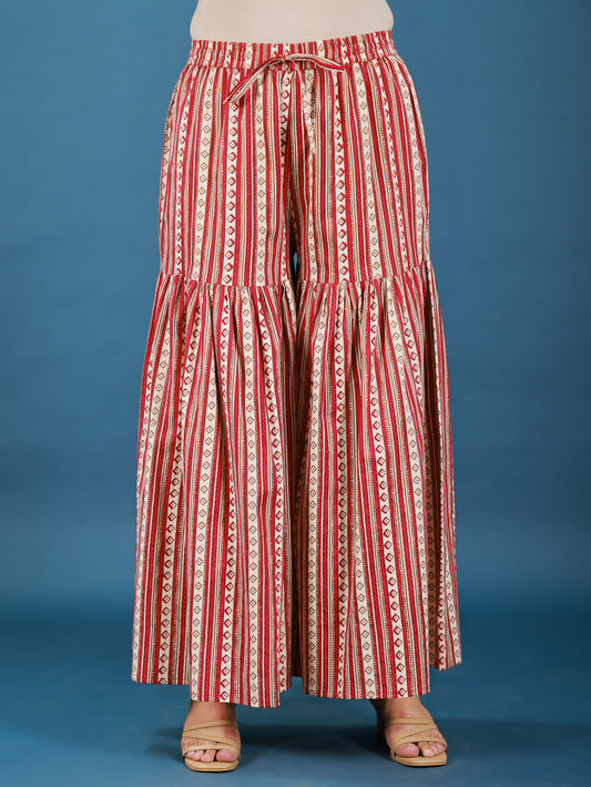 Soft Cotton Striped Red Sharara