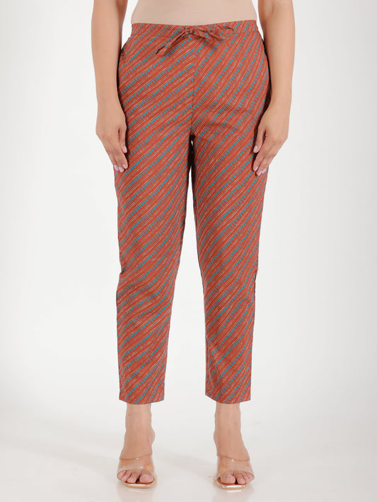 Soft Cotton Striped Brown Tapered Trousers
