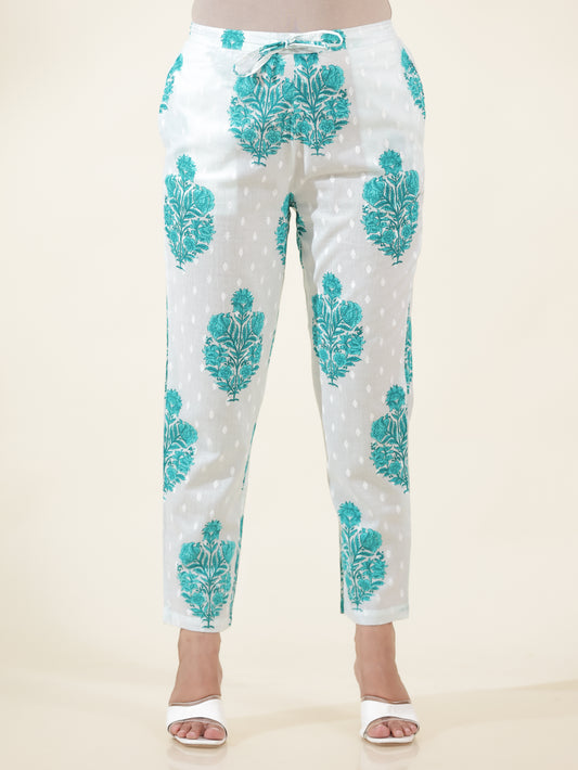 Soft Cotton Floral Green Tapered Trousers