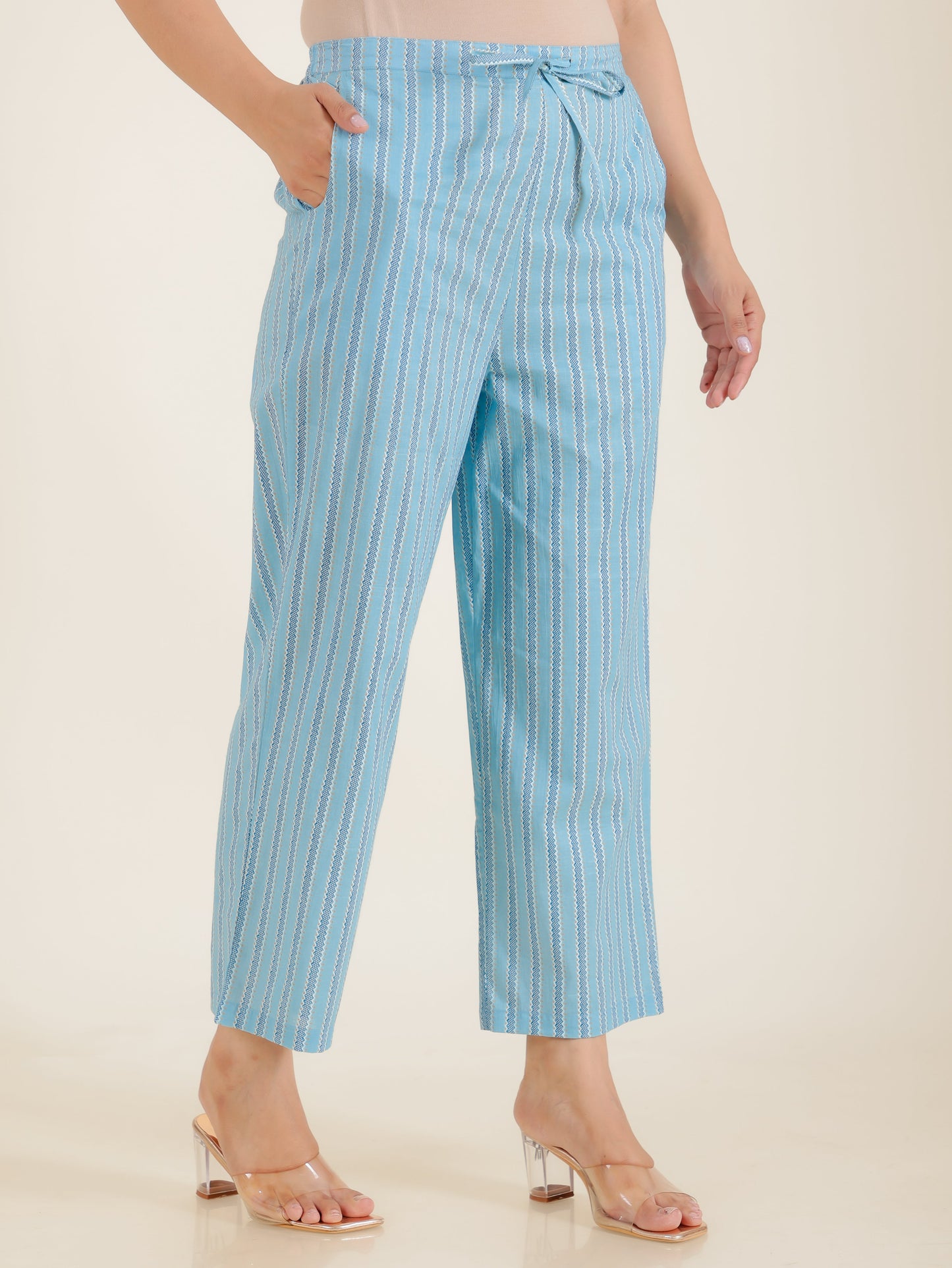 Soft Cotton Ikat Straight Blue Kurta