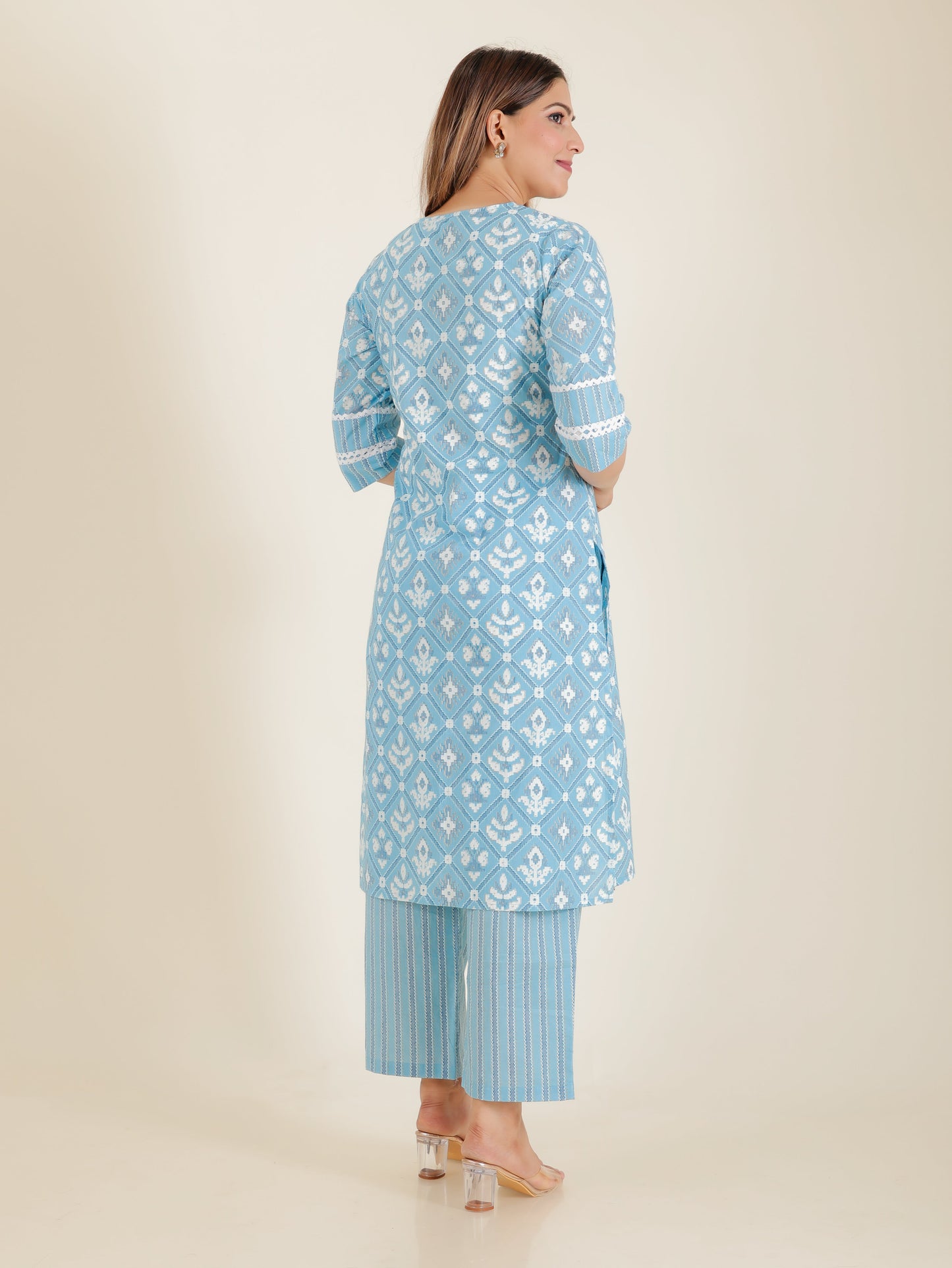 Soft Cotton Ikat Straight Blue Kurta